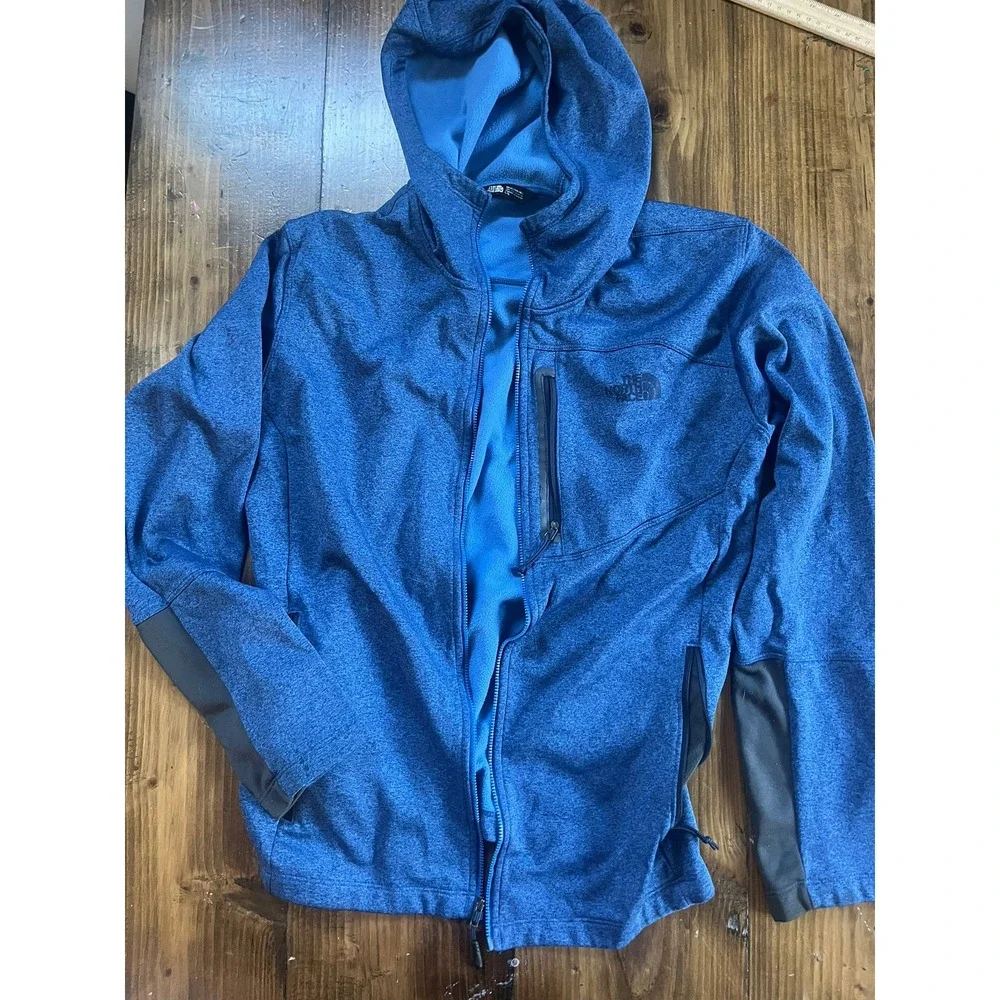 The North Face Mens Blue Heathered Full Zip Fleece Hoodie Jacket Large L